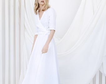 Wrap Wedding Dress, Minimalist Wedding Dress, Casual Wedding Dress, Linen Wedding Dress, Modest Wedding Dress, Mid Century Modern Wedding