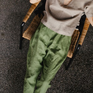 Linen Pleated Pants, Green Summer Pants, Mid Century Modern, Plus Size Clothing, Tapered Linen Pants, Linen Clothing, Bananas Pants, Boho image 5