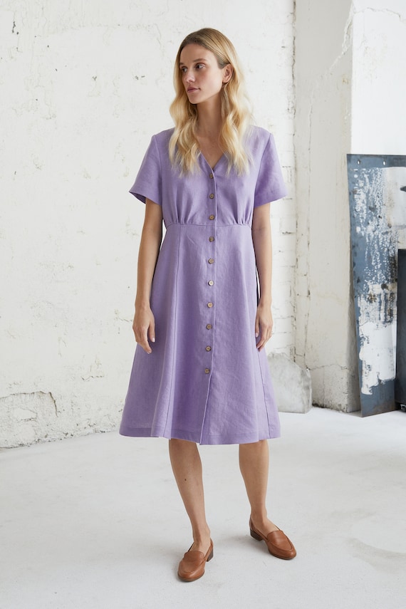 Lilac linen cheap dress
