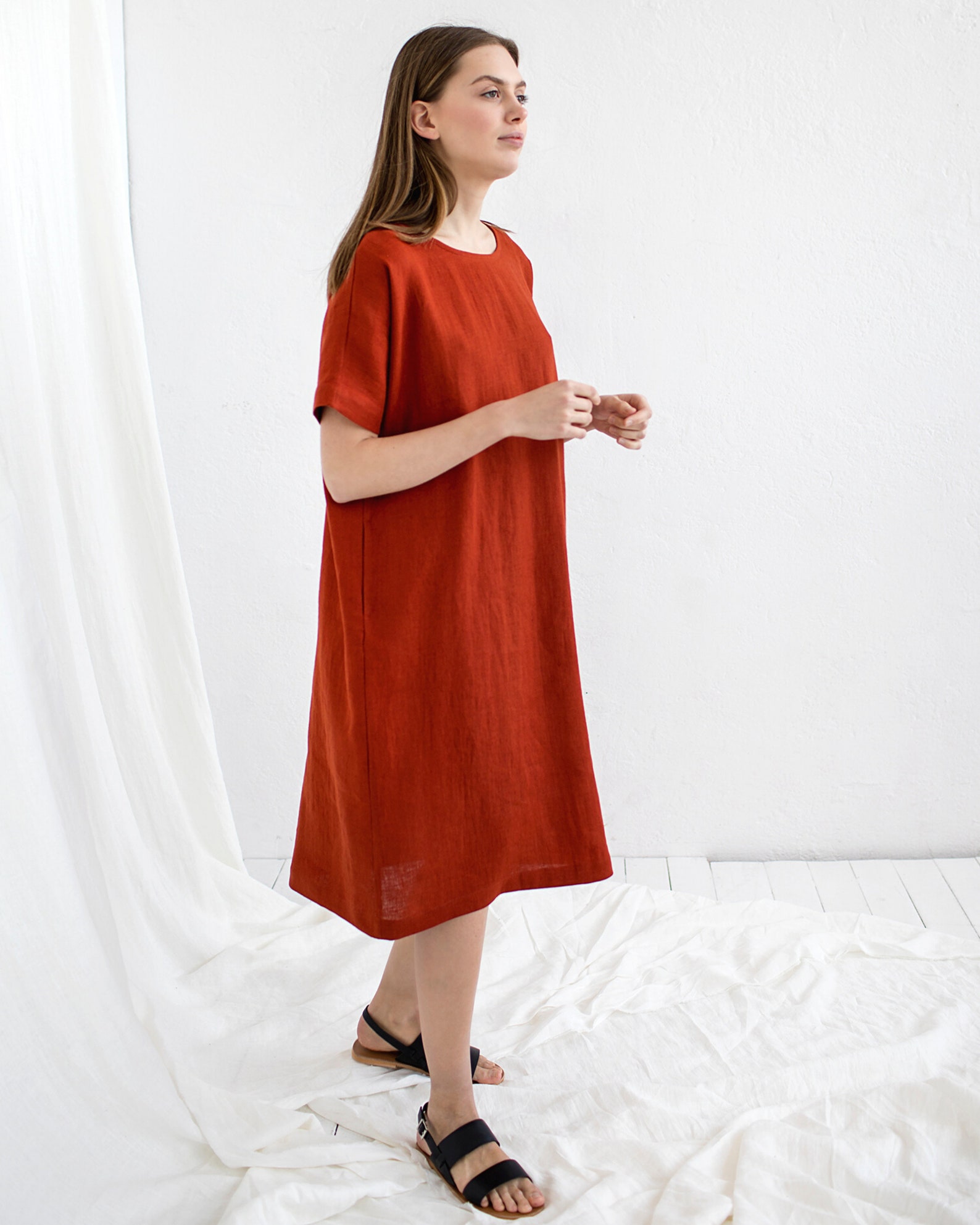 Red Linen Dress Loose Linen Dress Linen Clothing Plus Size Etsy