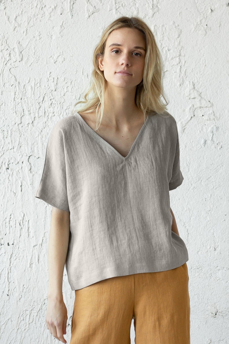 Summer Linen Tee, Minimal Linen Blouse, Loose Linen Shirt, Plus Size Clothing, Loose Summer T-Shirt, Linen Clothing, Minimalist Linen Top image 4