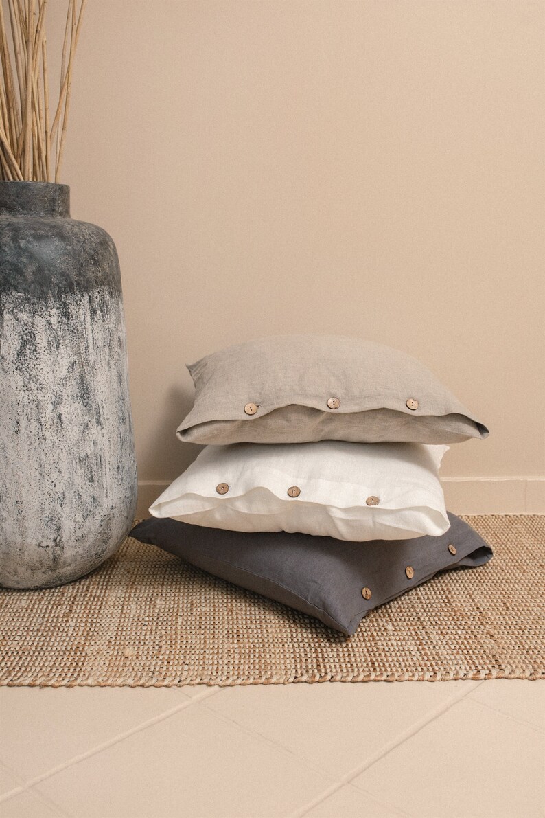 Linen Deco Pillowcase, Throw Pillow Case, Linen Pillow Sham, Natural Linen Cover, Cushion Cover, Square Pillow Case, Scandinavian Decor image 1