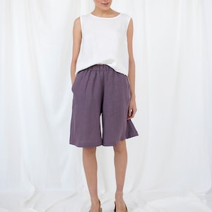 Linen Bermuda Knee Length Shorts, Linen Clothing, Maternity Shorts, Women Clothing, Summer Style, Plus Size Shorts, High Waist Boho Pants