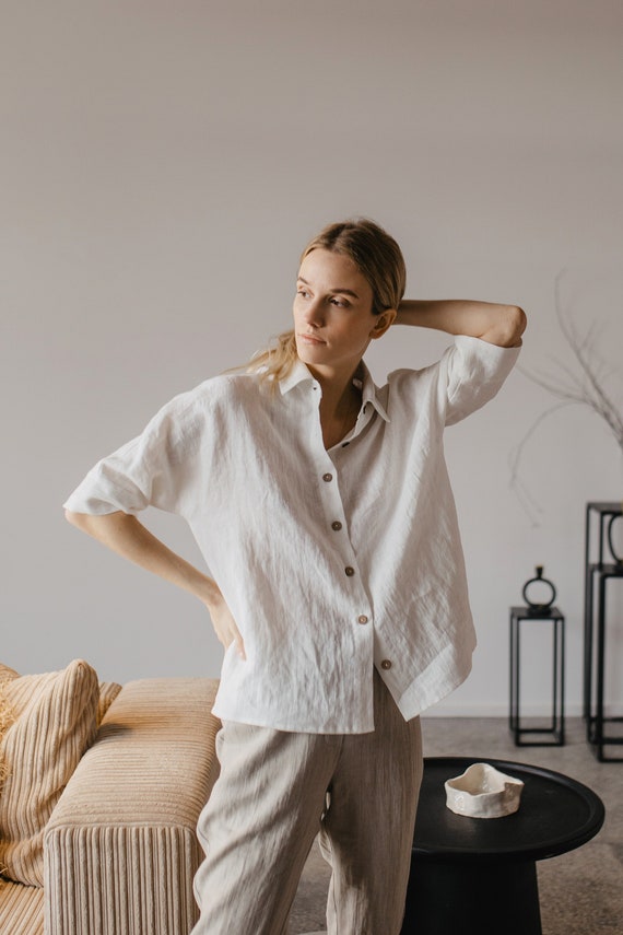 Button Down Shirt, Women Linen Shirt, Loose Linen Shirt, Summer