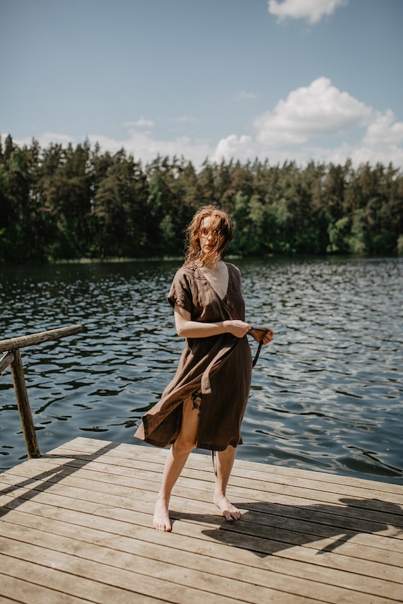 Cottagecore Dress, Women Summer Clothes, Linen Wrap Dress, Linen Clothing, Prairie Dress, Belt Dress, Boho Dress, Womens Clothing, Resort