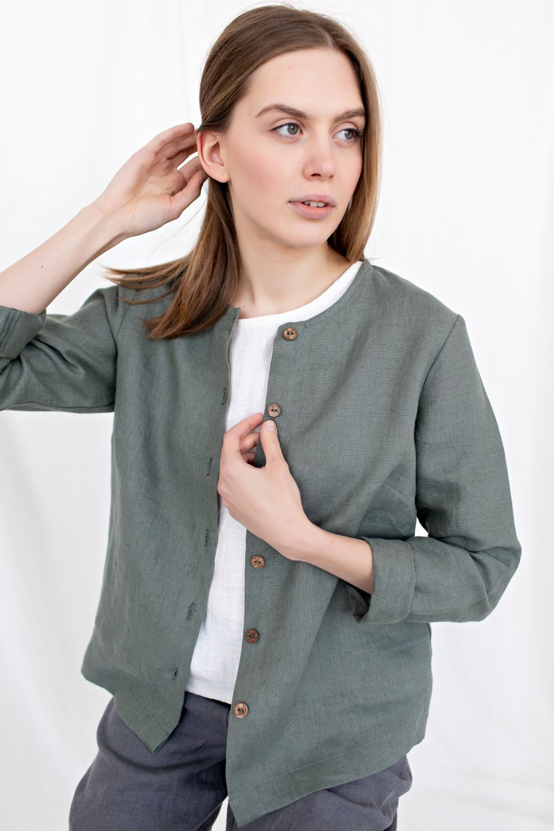 Linen Shirt Linen Jacket Plus Size Linen Minimalist Etsy
