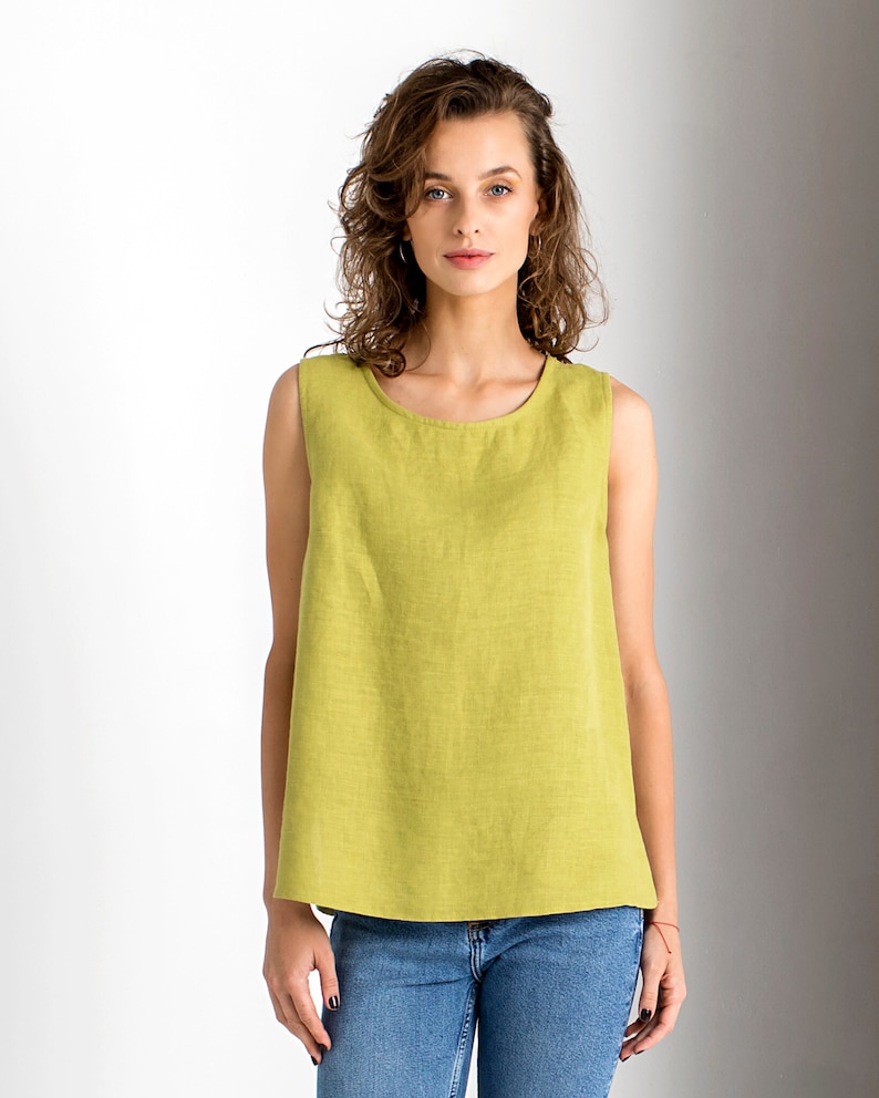 Linen Top Sky Blue Top Linen Clothing Sleeveless Top Etsy