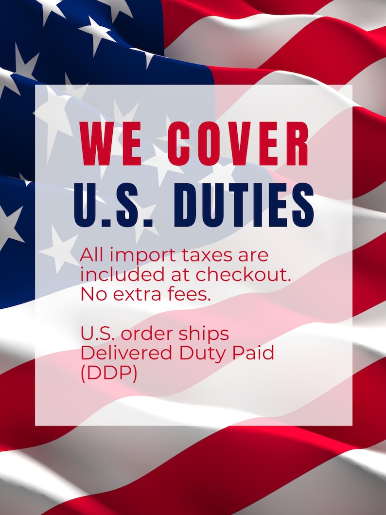 Glowinslow banner: We cover US duties, import taxes included at checkout, US orders ship Delivered Duty Paid, on a US flag background
