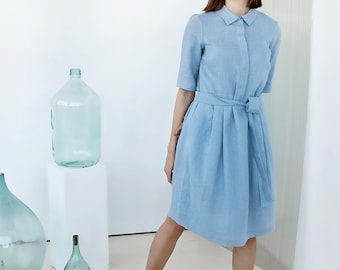 Robe chemise en lin, vêtements en lin, robe de mariée en lin, robe en lin ample simple, robe smock en lin, robe preppy, vêtements minimalistes