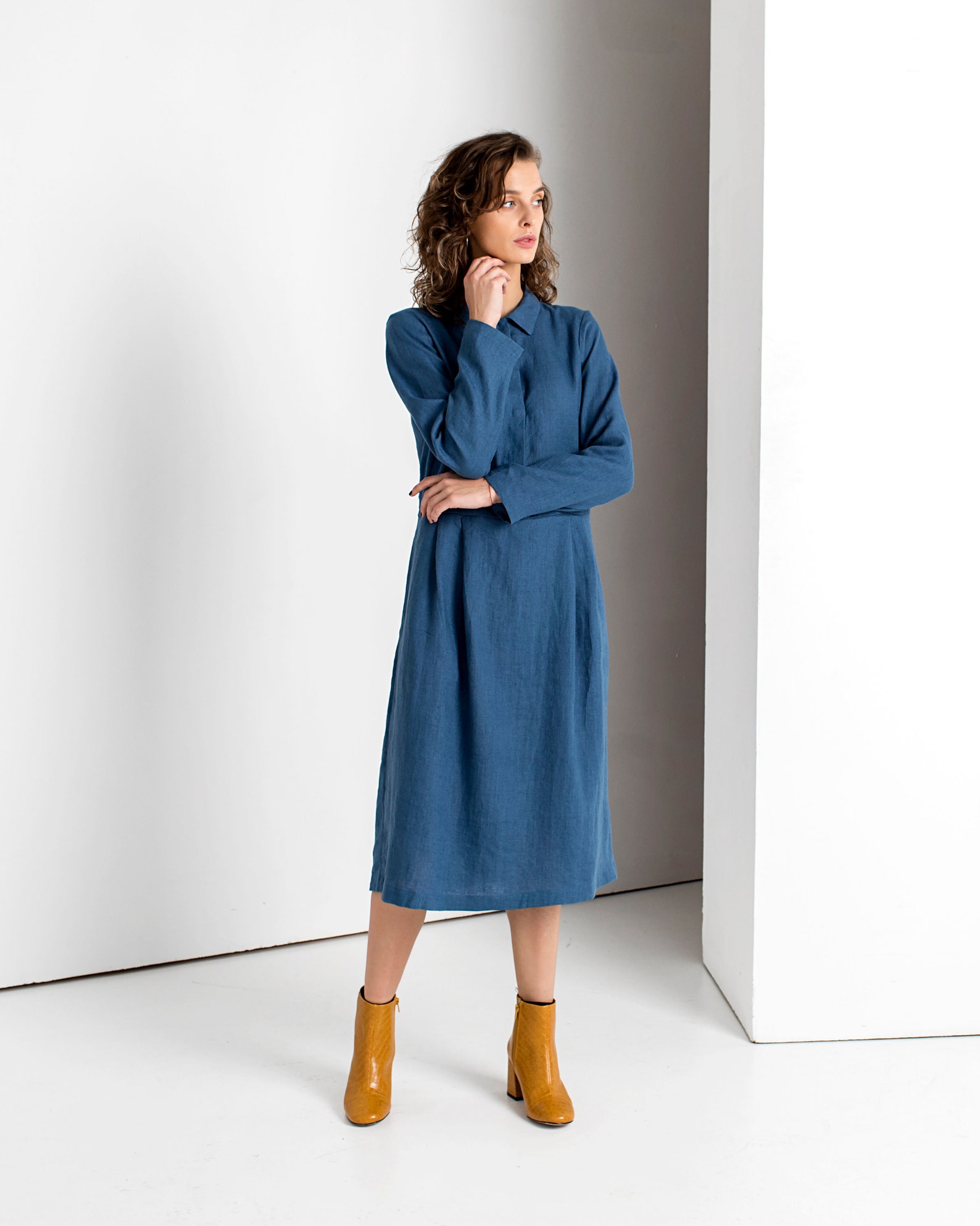 Linen Shirt Dress Red Linen Dress Lithuanian Linen Dress Etsy