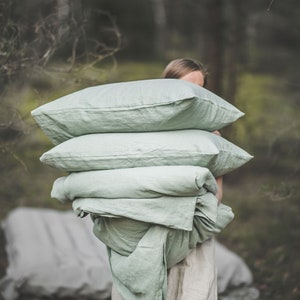 Linen Pillow Case, Natural Linen Pillow Cover, Sage Green Pillow Case, Linen Pillow Sham, Scandinavian Pillow Case, Organic Linen Bedding