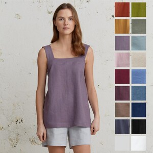 Summer Linen Top, Wide Strap Top, Square Linen Top, Purple Linen Top, Womens Clothing, Linen Clothing, Minimalist Top, Cocktail Top, Boho