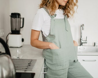 Linen Jumpsuit, Linen Dungarees, Comfy Overall, Maternity Jumpsuit, Apron Jumpsuit, Linen Clothing, Plus Size Linen, Pocket Jumpsuit, Gift