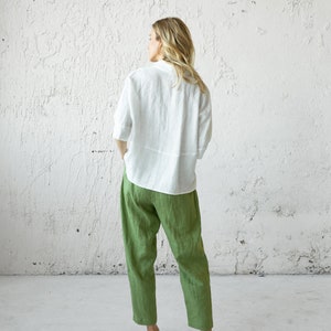 Linen Pleated Pants, Green Summer Pants, Mid Century Modern, Plus Size Clothing, Tapered Linen Pants, Linen Clothing, Bananas Pants, Boho image 10