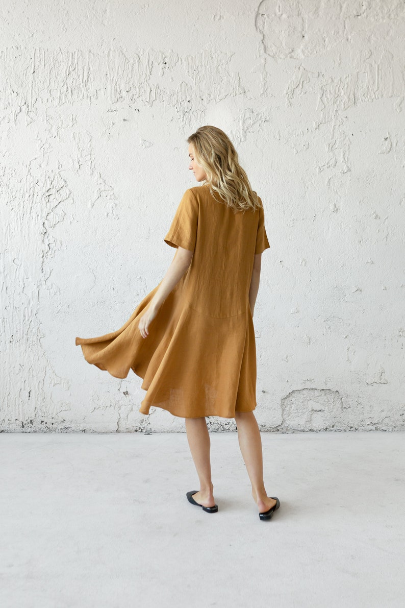 Linen Dress, Loose Linen Dress, Linen Tea Dress, Spring Linen Dress, Linen Sundress, Maternity Dress, Pockets Dress, Women Summer Outfit, image 5