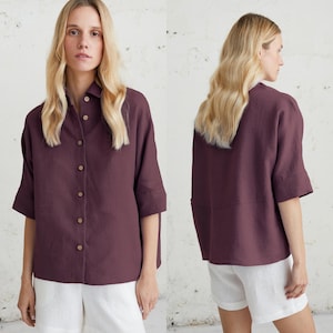 Office Button Down Shirts, Minimalist Women Shirt, Linen Clothing, Spring Style Blouse, Womens Clothing, Casual Top, Work Collared Shirt
