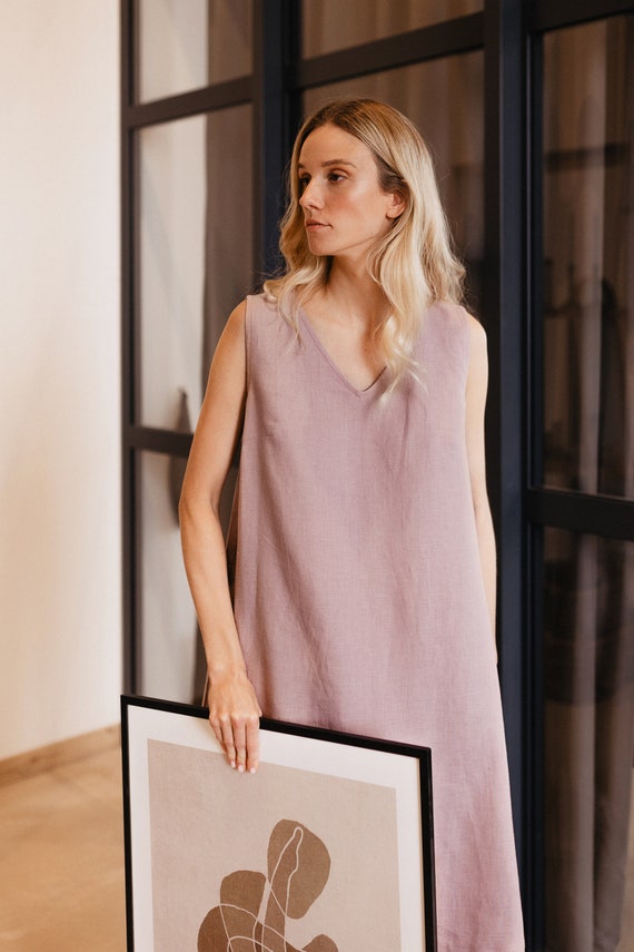 Lounge and Sleepwear Mid Century Modern Minimalist Linen Dress Loose Fit Dress Linen Tank Dress Modest Wedding Guest Dress Summer Etsy UK