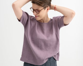 Lithuanian linen loose short sleeve top for women available in different sizes