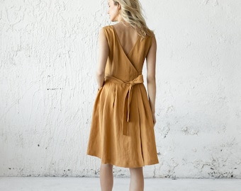 Wrap Dress, Open Back Dress, Minimalist Dress, Linen Women Dress, Sleeveless Dress, Wedding Guest Dress, Womens Spring Dresses, Fit Flare