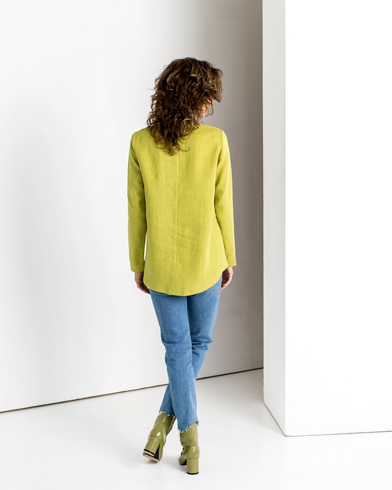 Chartreuse Linen Top, Linen Tunic, Linen Clothing, Minimalist Clothing, Green Tunic Top, Linen Blouse, Long Sleeve Top, Elegant Tunic Top image 4