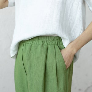 Linen Pleated Pants, Green Summer Pants, Mid Century Modern, Plus Size Clothing, Tapered Linen Pants, Linen Clothing, Bananas Pants, Boho image 3