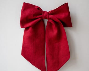 Red Fabric Bow, Easter Hosting, Gift Box Ribbon, Easter and Spring Decor, Handmade Linen Ribbon, Easter Decoration Linen Home Decor