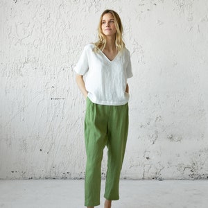 Linen Pleated Pants, Green Summer Pants, Mid Century Modern, Plus Size Clothing, Tapered Linen Pants, Linen Clothing, Bananas Pants, Boho image 9