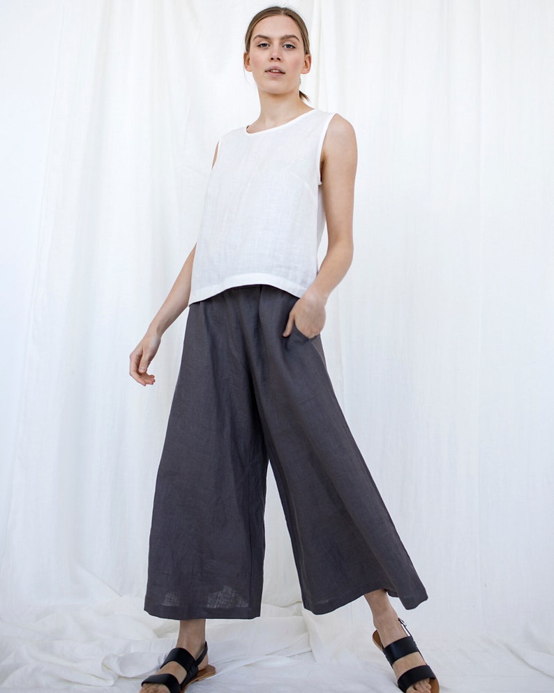 Wide Leg Linen Pants Linen Culottes Linen Loungewear - Etsy