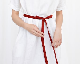 Thin linen belt for women from pure linen fabric to wrap around the waist in a fall dress, skinny ribbon belt - elegant womens clothing