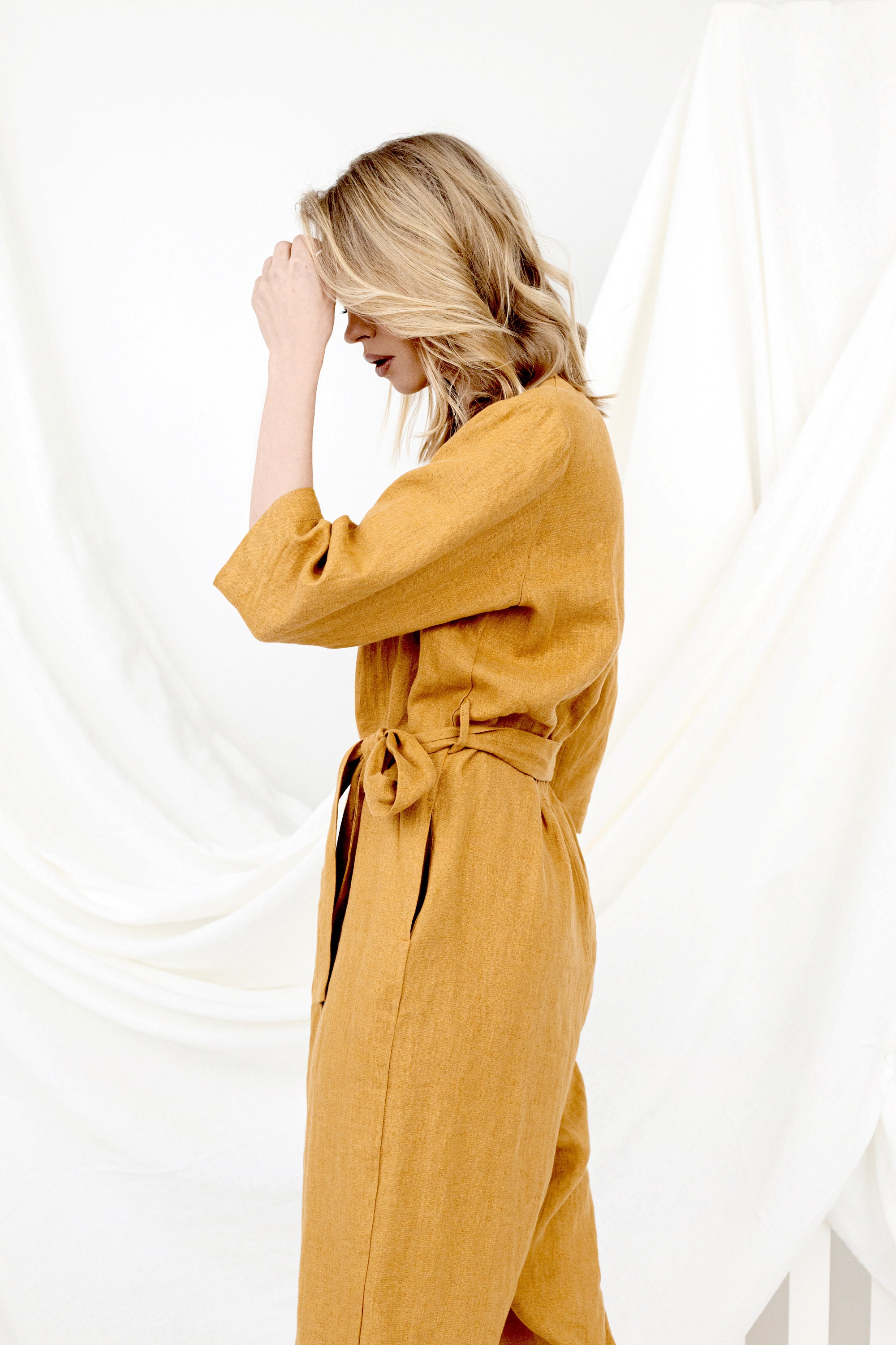 Linen Beige Jumpsuit Linen Loungewear Plus Size Jumpsuit Etsy