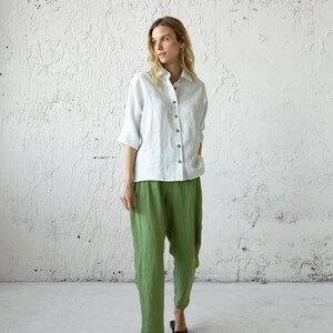 Linen Pleated Pants, Green Summer Pants, Mid Century Modern, Plus Size Clothing, Tapered Linen Pants, Linen Clothing, Bananas Pants, Boho image 2
