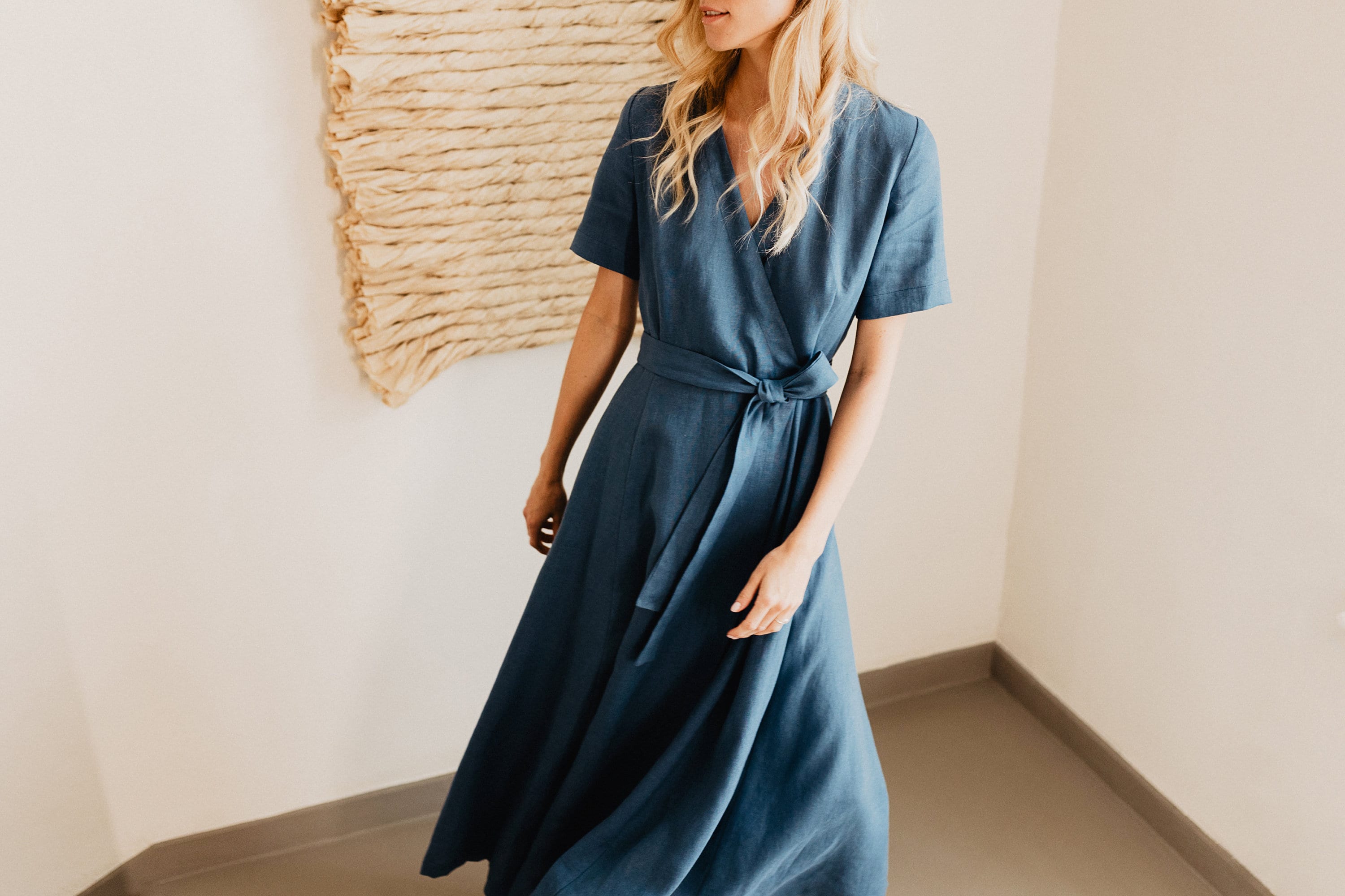 farm rio blue midi dress Blue Flower Richelieu Euroflax™ Premium Linen Midi Dress – FARM Rio main image 0