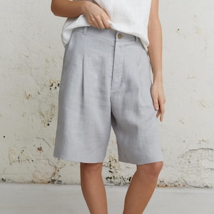 Linen Bermuda Shorts For Women, Summer Style, Linen Clothing, Loose Beach Shorts, Office Shorts, Women Clothing, High Waist Shorts, Wide Leg