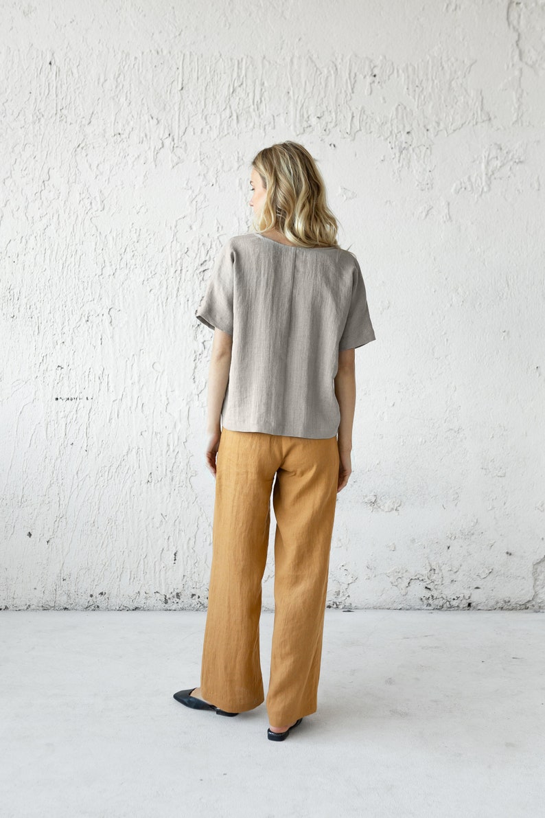 Summer Linen Tee, Minimal Linen Blouse, Loose Linen Shirt, Plus Size Clothing, Loose Summer T-Shirt, Linen Clothing, Minimalist Linen Top image 3