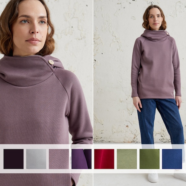 Sudadera con capucha acogedora para mujer, suéter de cuello alto, ropa de mujer, sudadera con capucha de cuello vuelto, suéter cálido de invierno, sudadera cómoda, ropa deportiva