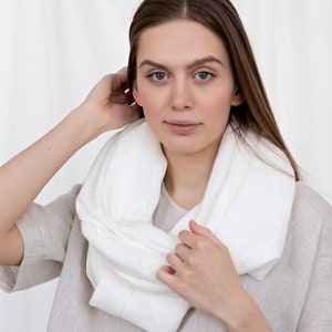 White Linen Scarf, Linen Shawl, Long Linen Scarf, Linen Cover Up, Girlfriend Gift, Linen Neck Wrap, Linen Accessories, Linen Cowl Neck image 1