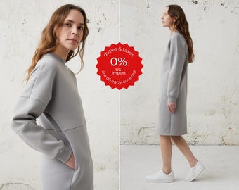 Cotton sweatshirt dress for fall fashion, handmade sweaters dress with pockets available in plus sizes, unique gift for her, autumn outfit