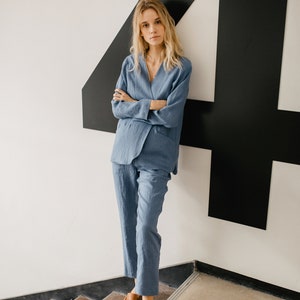 Minimalist Linen Blazer, Blue Linen Jacket, Plus Size Linen Coat, Linen Clothing, Loose Linen Coat, Long Sleeve Jacket, Casual Linen Blazer