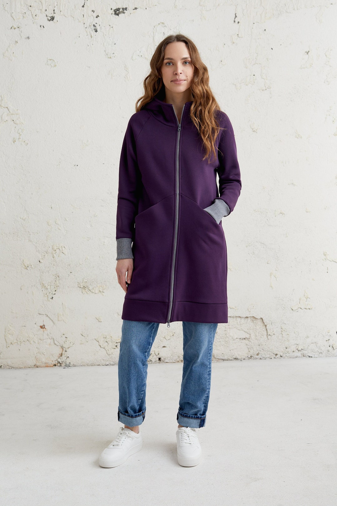 Sweat-Shirt Couleur Unie, Vestes à Fermeture éclair, Sweat à Capuche