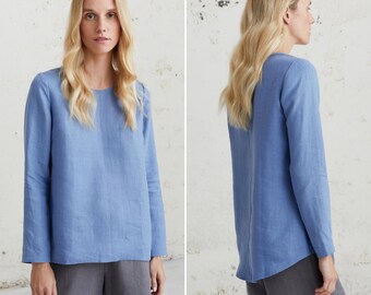 Simple linen blouse with long sleeves, womens clothing perfect for spring
