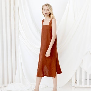 Square Neck Linen Dress, Summer Style Dress, Linen Clothing, Linen Tank Dress, Sleeveless Linen Dress, Plus Size Linen Dress by Glowinslow