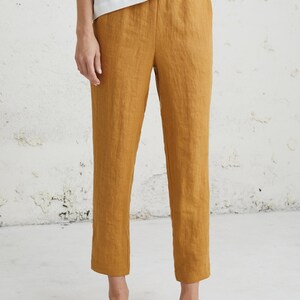 Minimalist Pants, Womens Clothing, Linen Clothing, Red Capri Pants, Linen Pants, Tapered Pants, Loose Linen Trousers, Pants With Pockets image 9