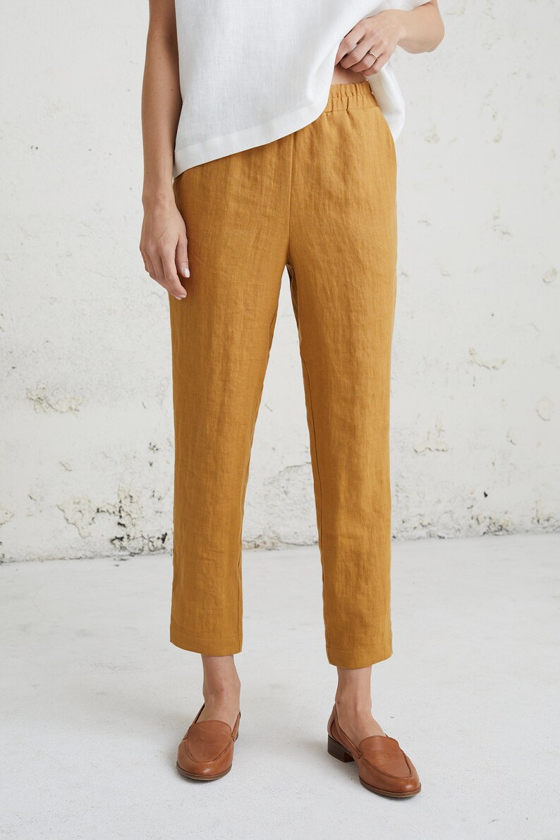 Minimalist Pants, Womens Clothing, Linen Clothing, Red Capri Pants, Linen Pants, Tapered Pants, Loose Linen Trousers, Pants With Pockets image 9