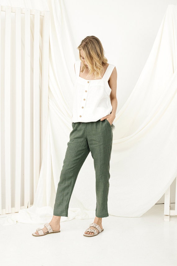 Linen Pants, Comfy Pants for Work, Linen Capri Pants, Lounge Pants