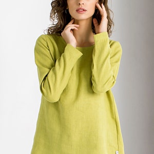 Chartreuse Linen Top, Linen Tunic, Linen Clothing, Minimalist Clothing, Green Tunic Top, Linen Blouse, Long Sleeve Top, Elegant Tunic Top image 2