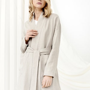 Cárdigan cruzado de lino, chaqueta de mujer, abrigo holgado, estilo otoñal, chaqueta kimono de lino, abrigo con cinturón, cárdigan con bolsillos, chaqueta holgada, minimalista