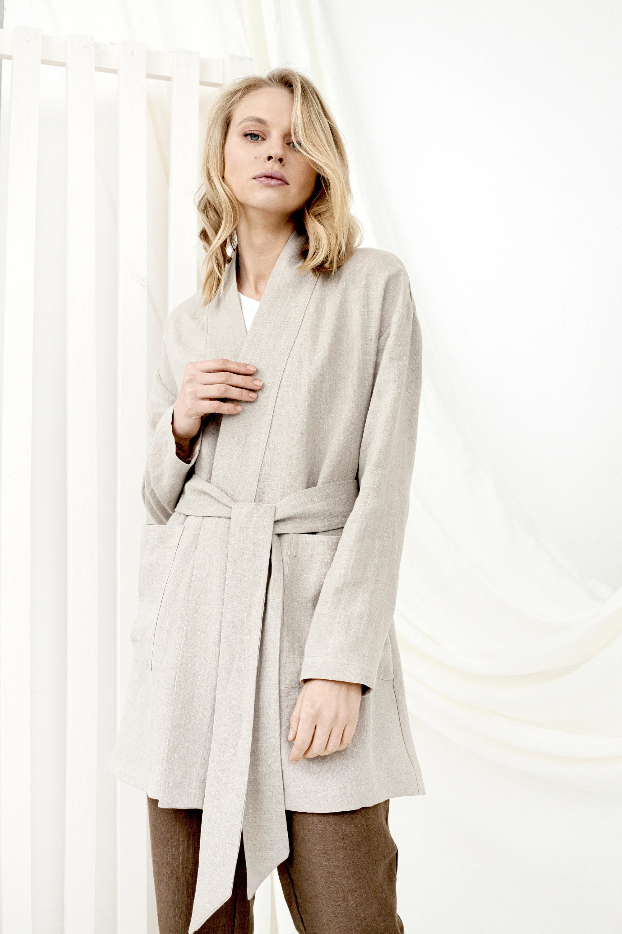 Linen Wrap Cardigan, Women Jacket, Swing Coat, Fall Style