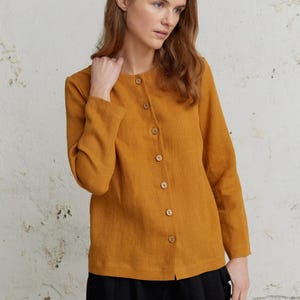 Mustard Linen Shirt Jacket, Spring Style Blazer, Long Sleeve Loose Shirt, Linen Clothing, Gift For Mom, Summer Linen Blazer, Womens Clothing
