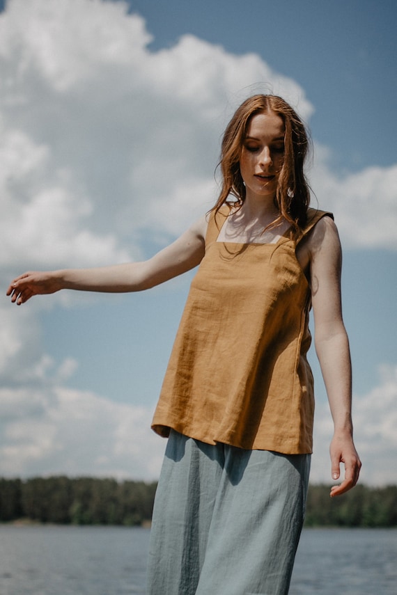 Minimalist Loose Linen Top, Linen Sleeveless Top, Linen Tank