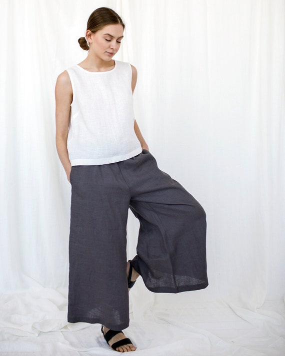 Wide Leg Linen Pants, Linen Culottes, Linen Loungewear, Comfortable Pants  Linen Clothing, Plus Size Pants, Maternity Pants, Flare Pants 